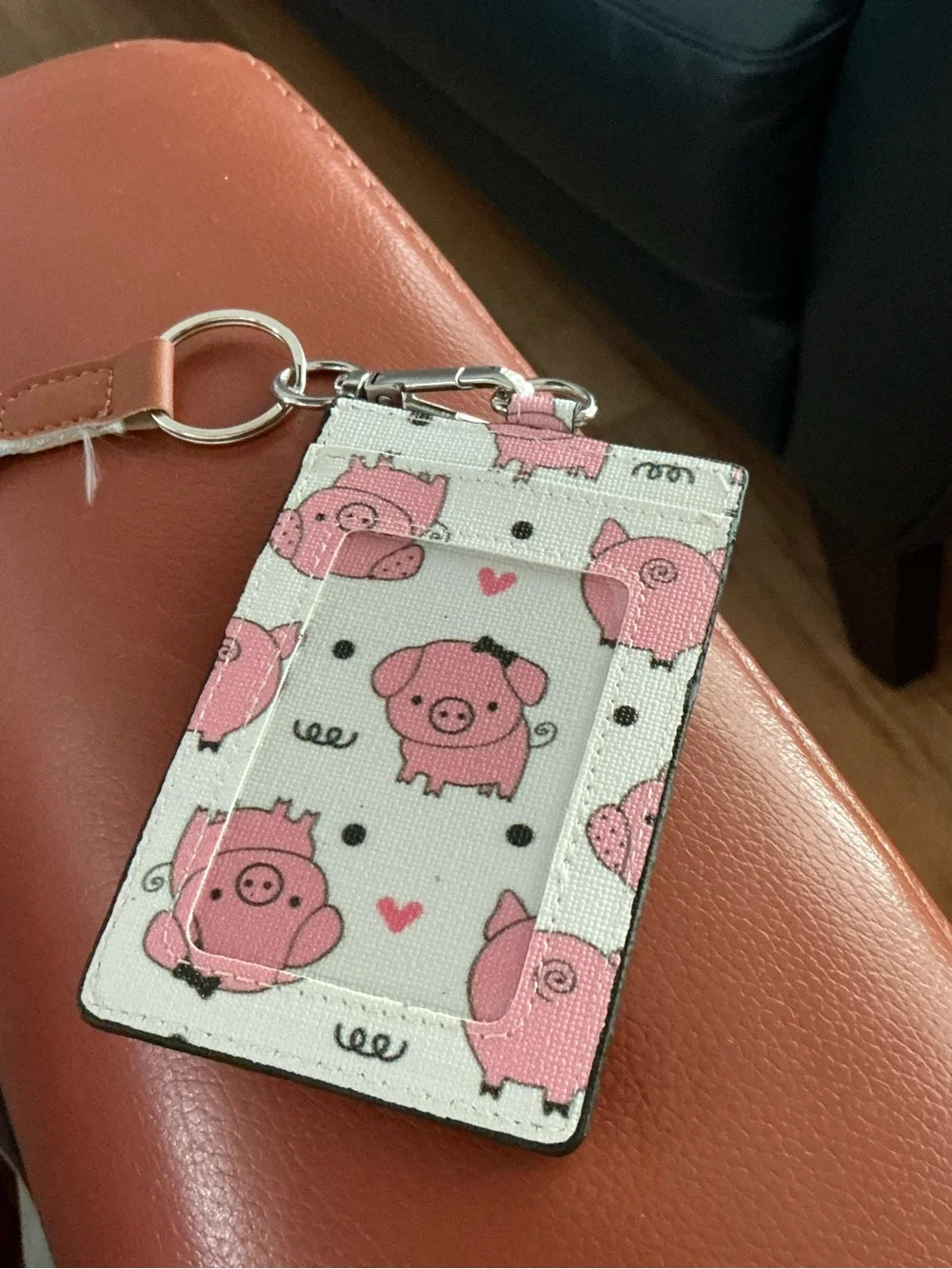 Pink Pig Pattern Lanyard ID Holder, NWOT